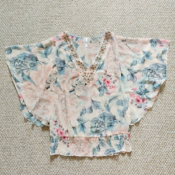 Studio Y jewel embellished floral blouse M - Picture 10 of 12